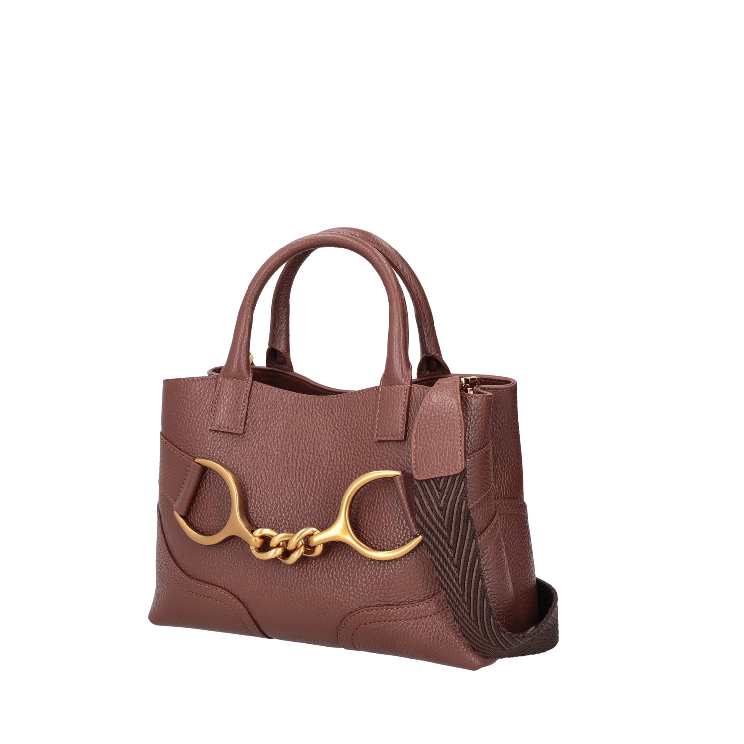 BROWN BOREAL HANDBAG WITH GOLDEN ACCESSORY