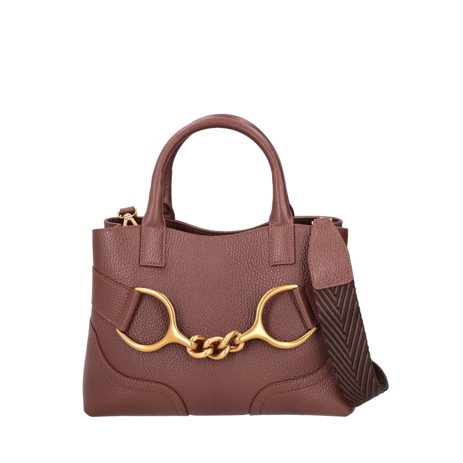 BROWN BOREAL HANDBAG WITH GOLDEN ACCESSORY