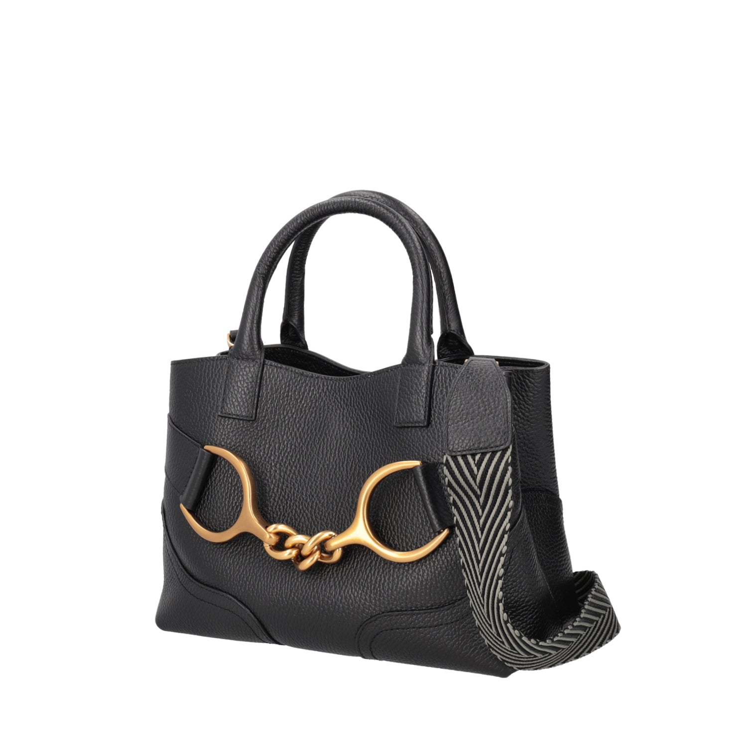 BLACK BOREAL HANDBAG WITH GOLDEN ACCESSORY