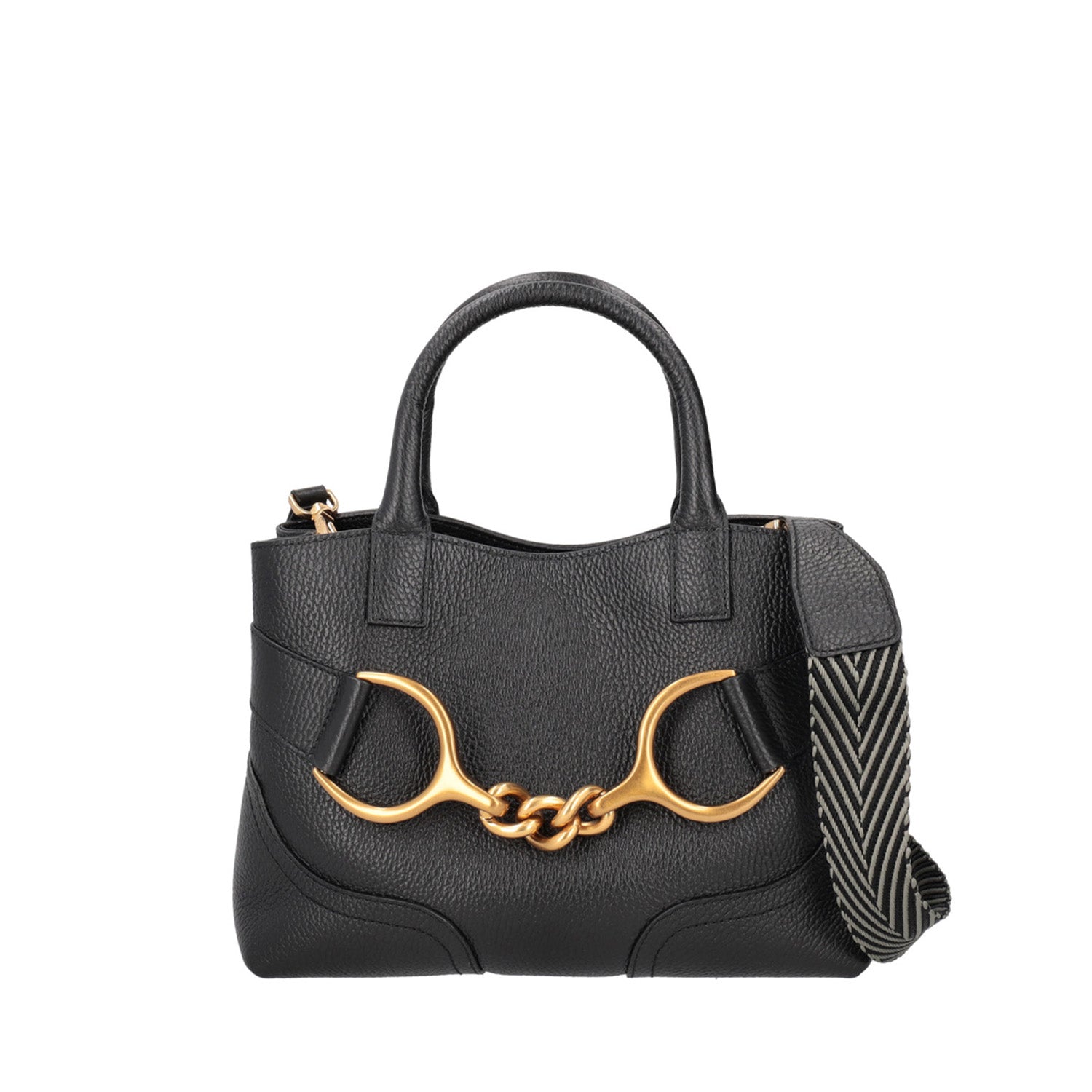 BLACK BOREAL HANDBAG WITH GOLDEN ACCESSORY