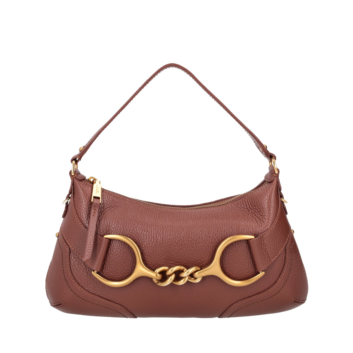 BROWN BOREAL SHOULDER BAG WITH GOLDEN ACCESSORY