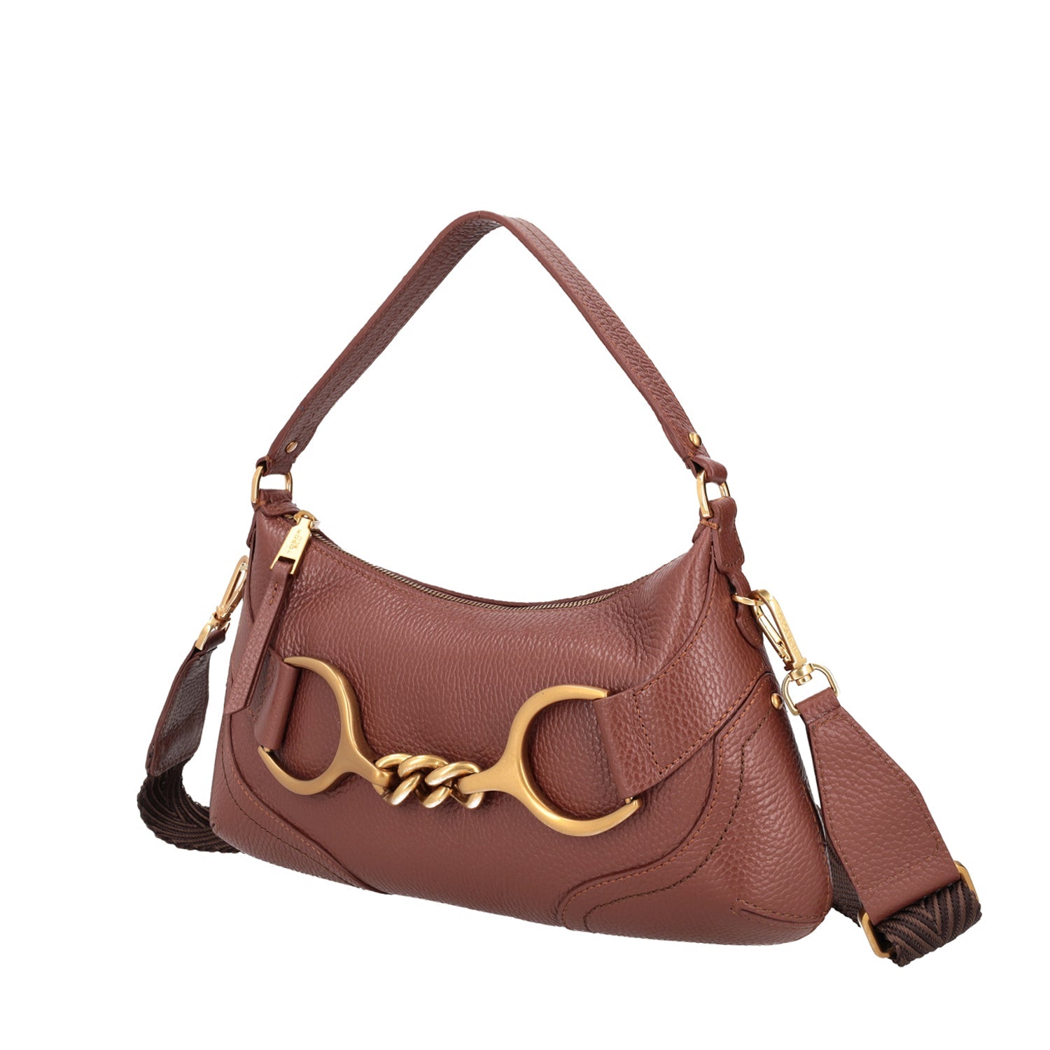 BROWN BOREAL SHOULDER BAG WITH GOLDEN ACCESSORY