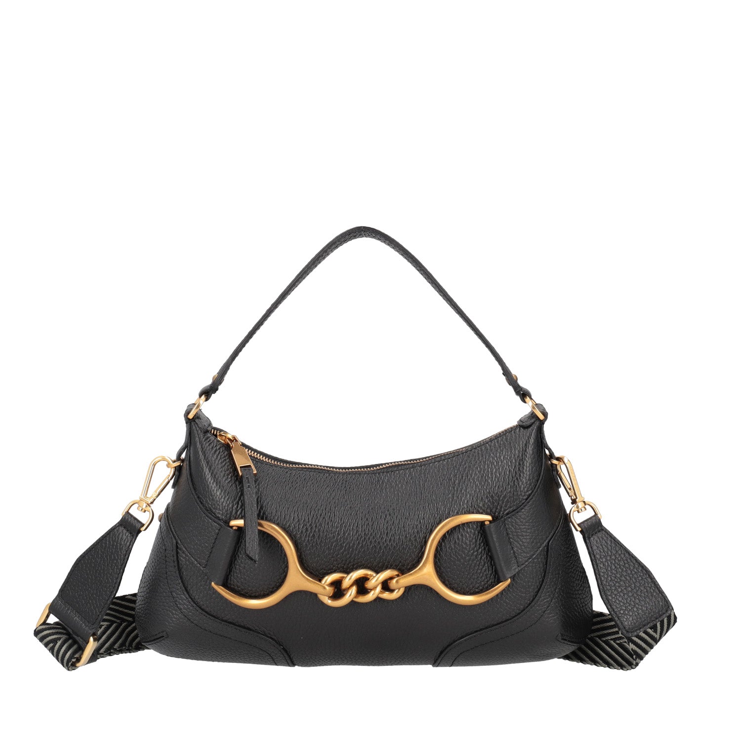 BLACK BOREAL SHOULDER BAG WITH GOLDEN ACCESSORY