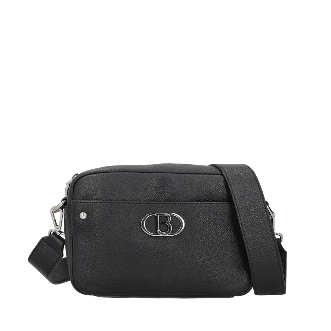 BLACK LEATHER CAMERA BAG WITH LOGO