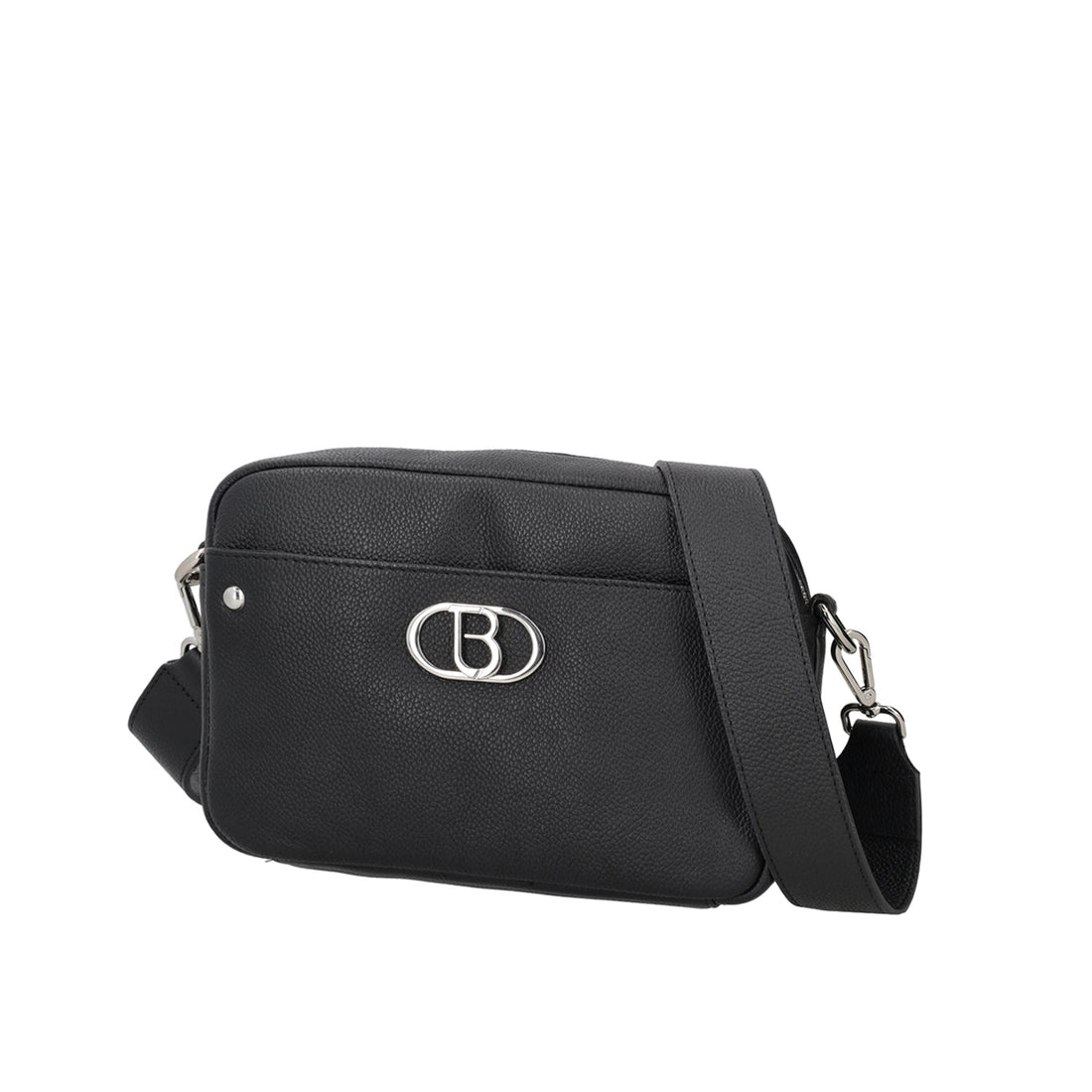 BLACK LEATHER CAMERA BAG WITH LOGO