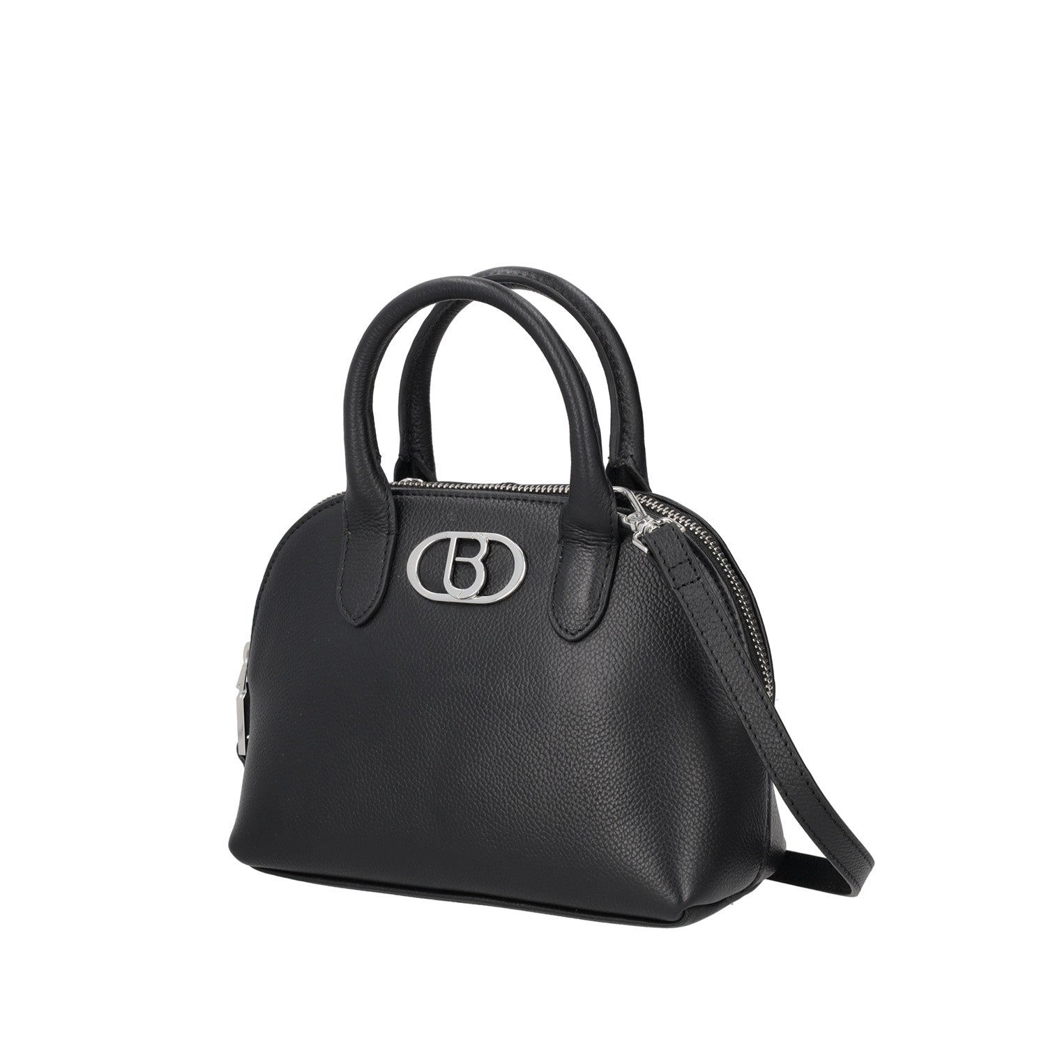 BLACK HANDBAG WITH LEATHER SHOULDER STRAP