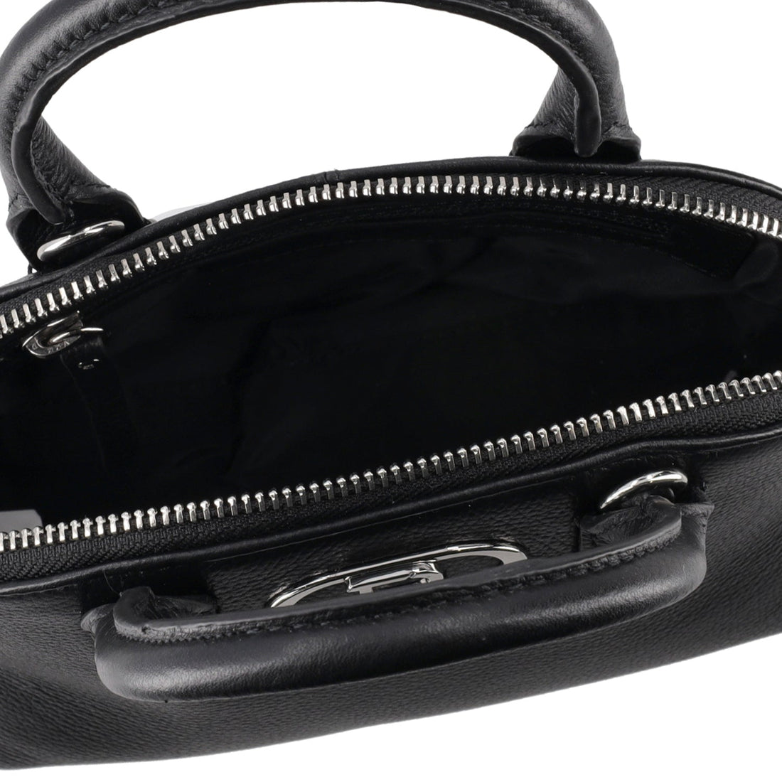 BLACK HANDBAG WITH LEATHER SHOULDER STRAP