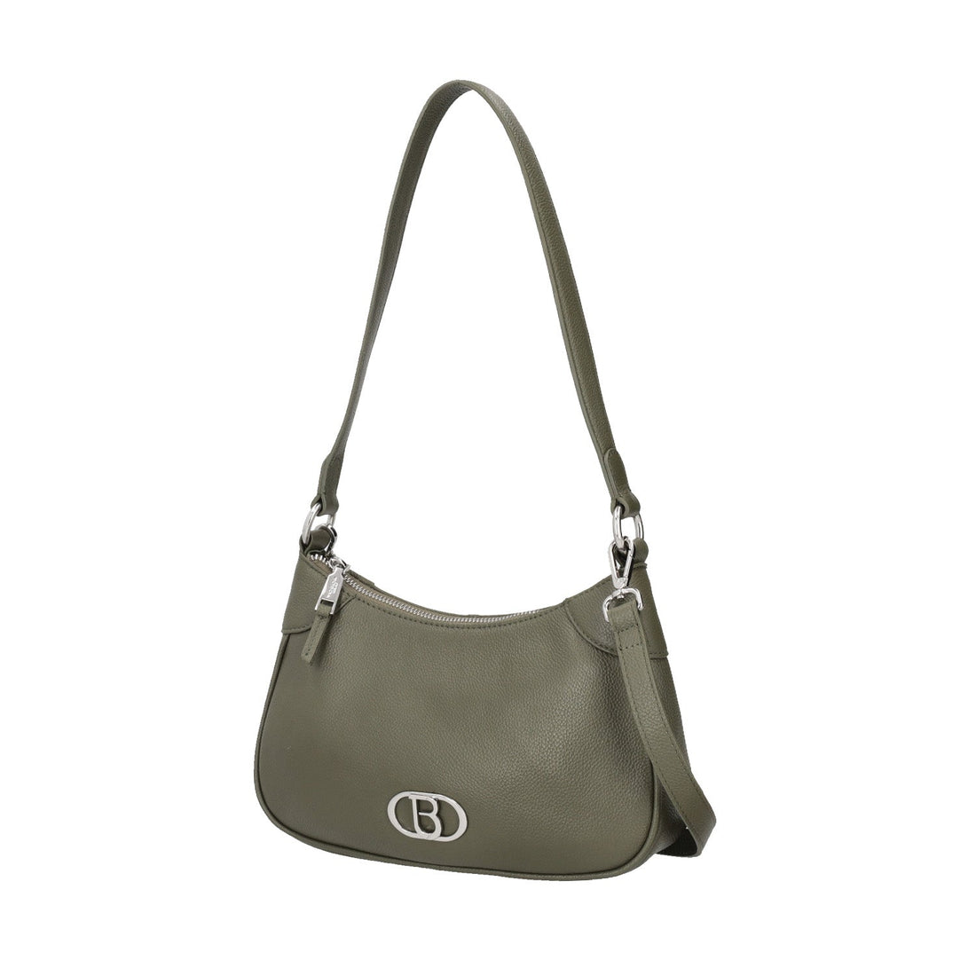 GREEN LEATHER SHOULDER BAG WITH LOGO