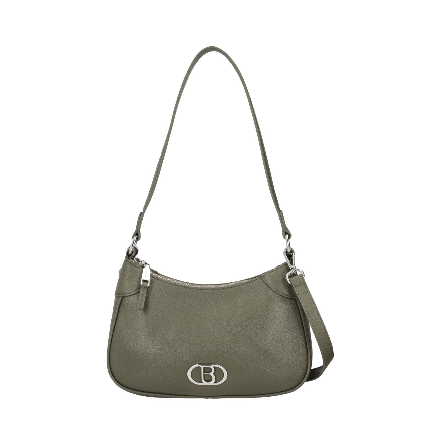 GREEN LEATHER SHOULDER BAG WITH LOGO