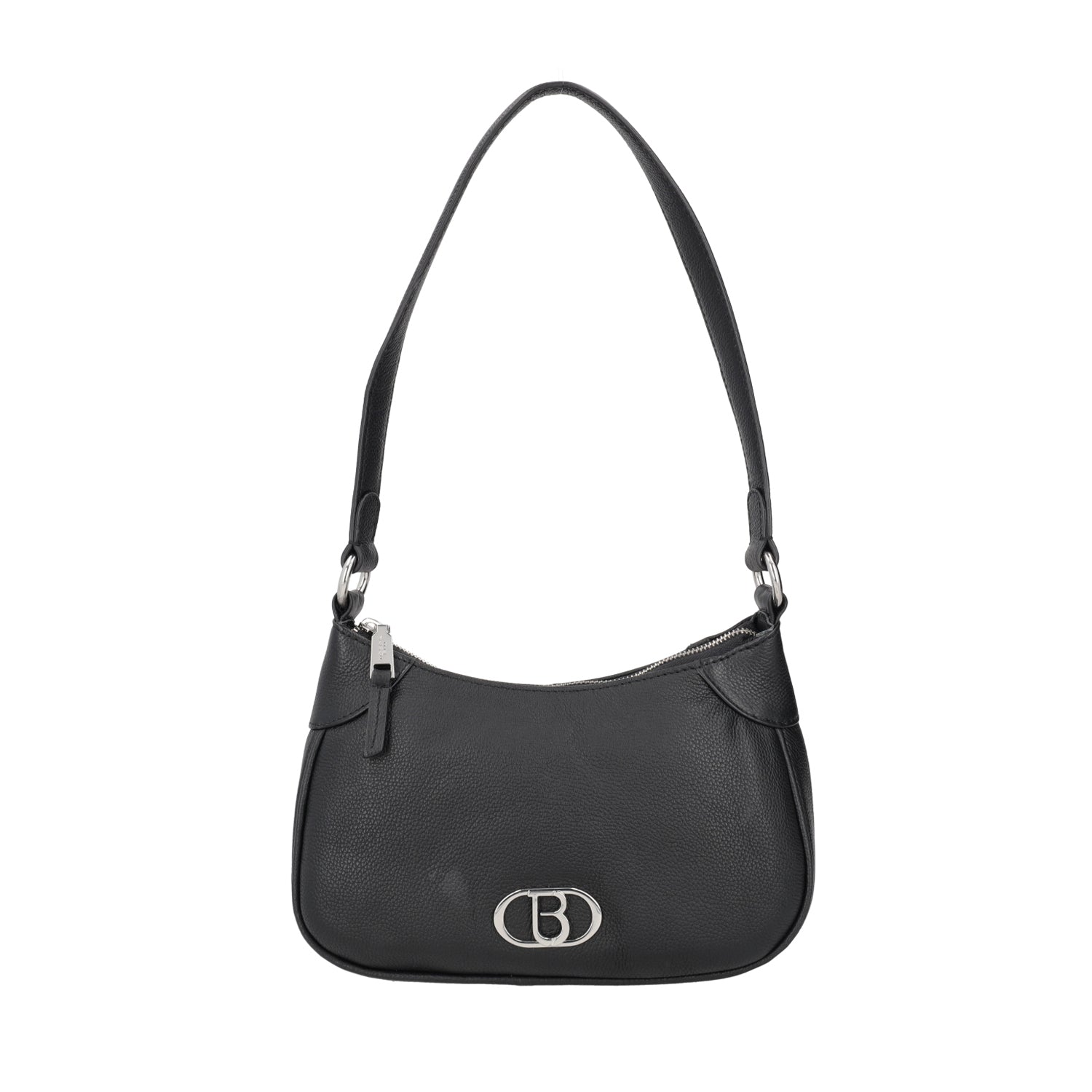 BLACK LEATHER SHOULDER BAG WITH LOGO