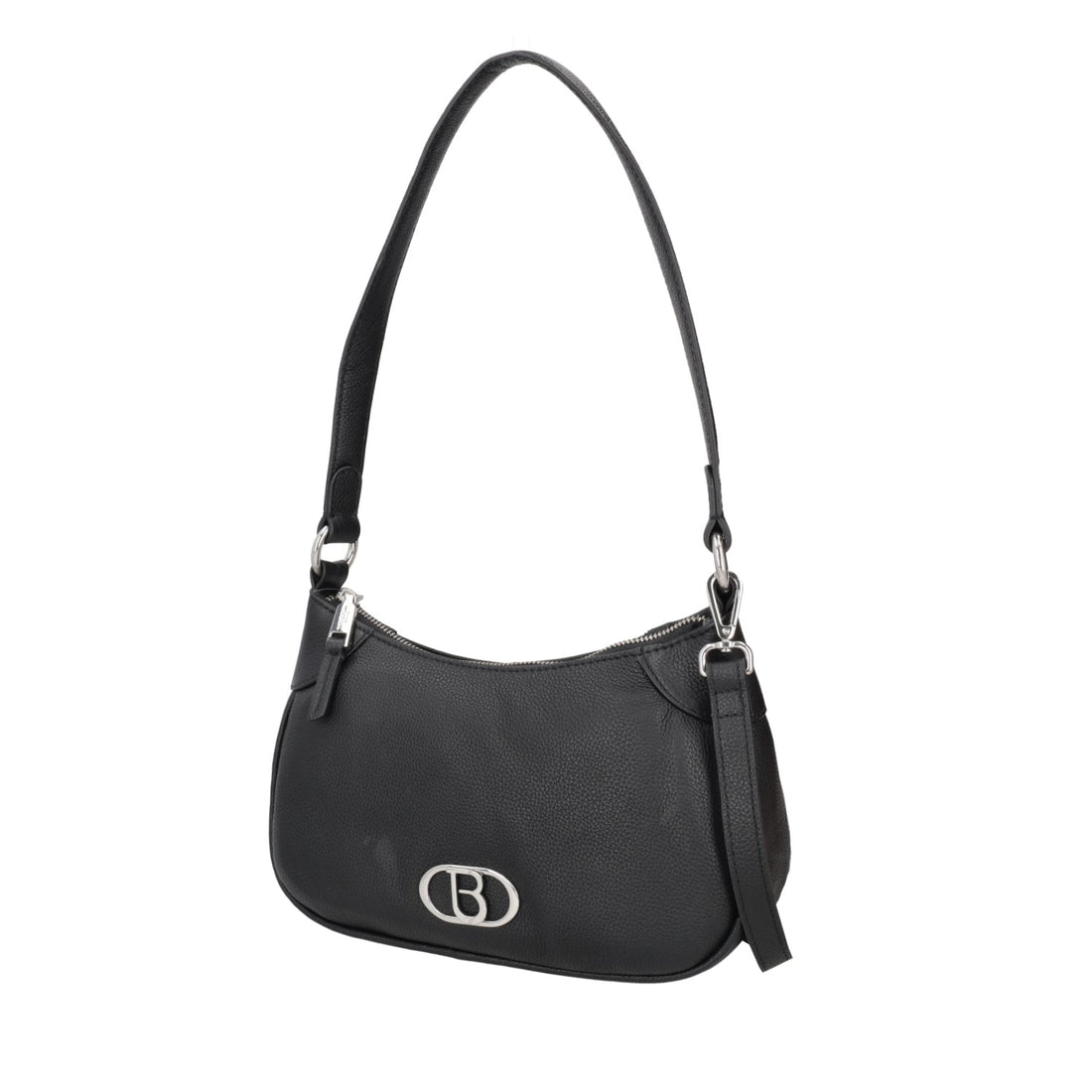 BLACK LEATHER SHOULDER BAG WITH LOGO