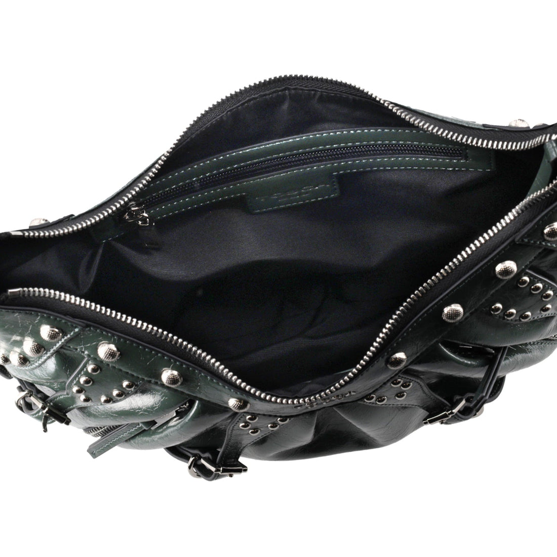 GREEN LONDON LEATHER SHOULDER BAG WITH STUDS