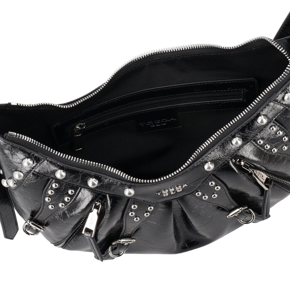 BLACK LONDON LEATHER SHOULDER BAG WITH STUDS