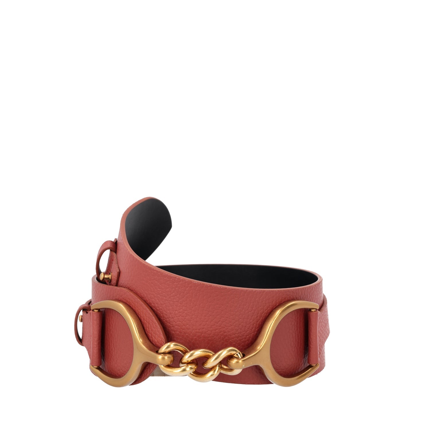 BRICK MAXI LEATHER BELT WITH GOLDEN ACCESSORY