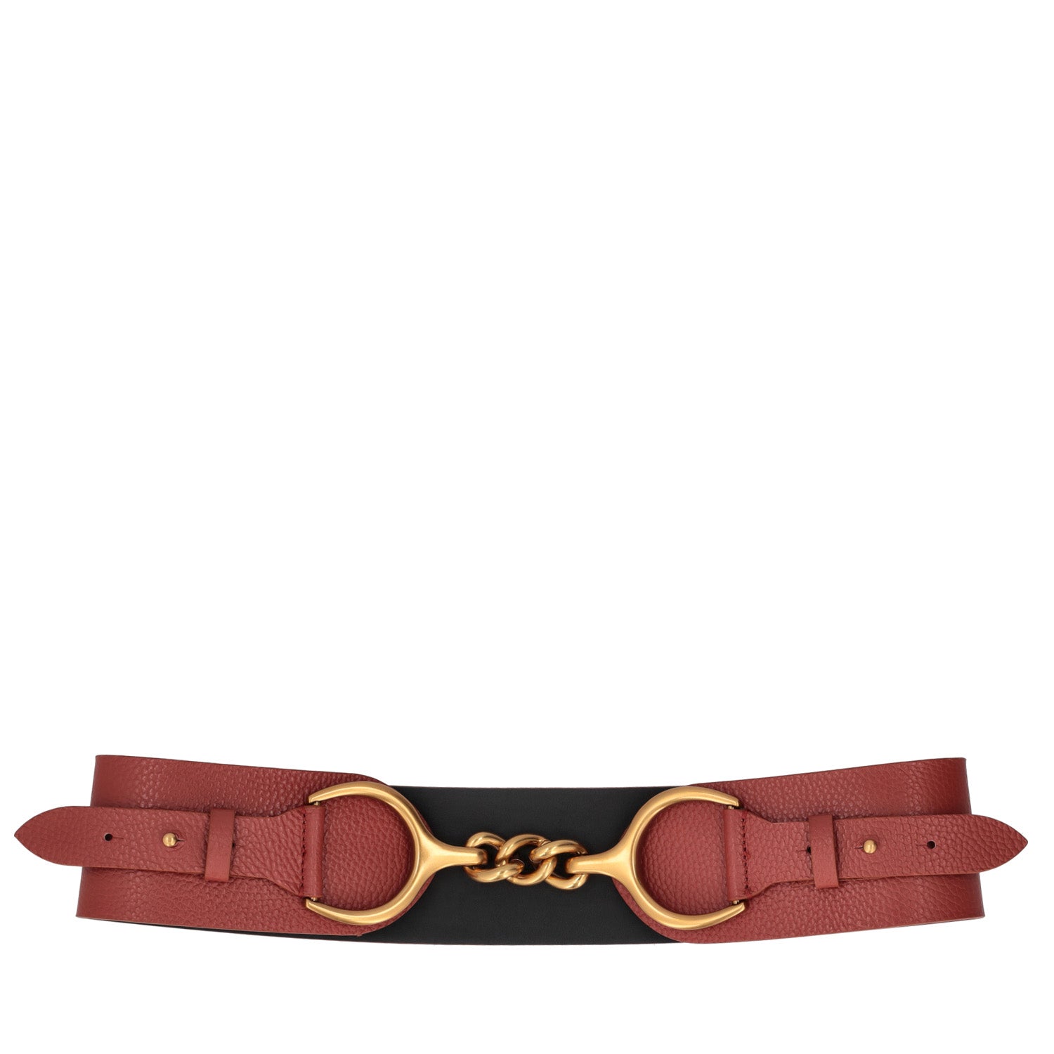 BRICK MAXI LEATHER BELT WITH GOLDEN ACCESSORY