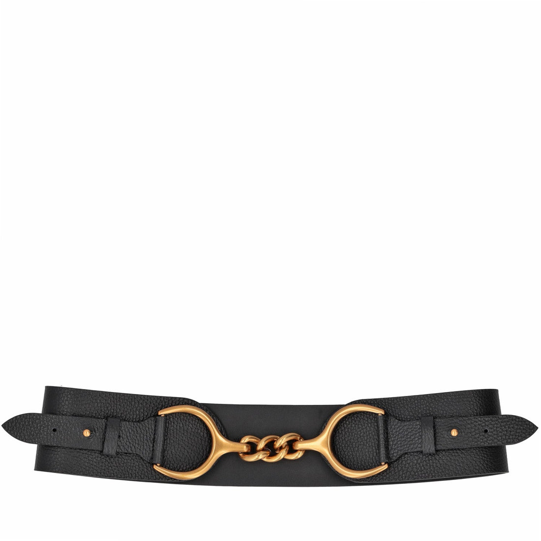 BLACK MAXI LEATHER BELT WITH GOLDEN ACCESSORY