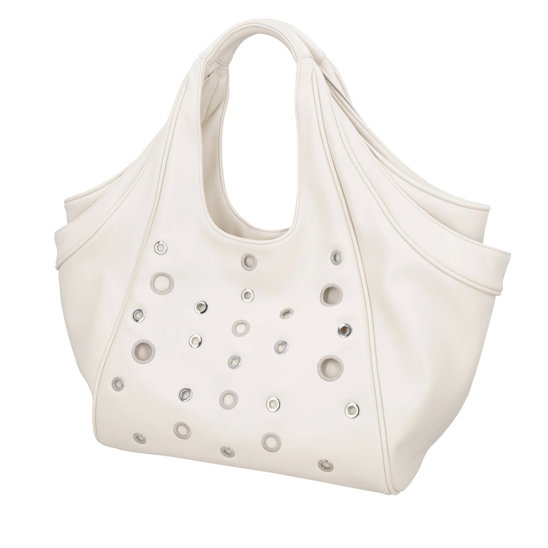 IVORY GIRASOLE MAXI BAG WITH METALLIC EYELETS