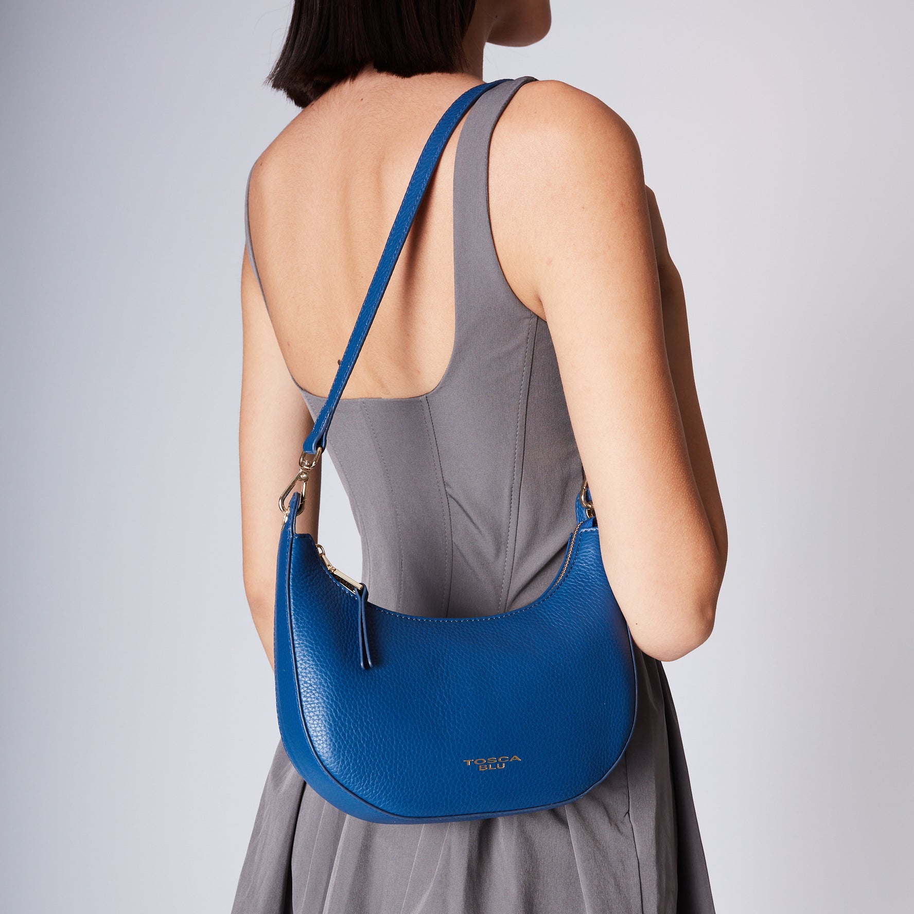 Tracolla moony bags in pelle colore blu