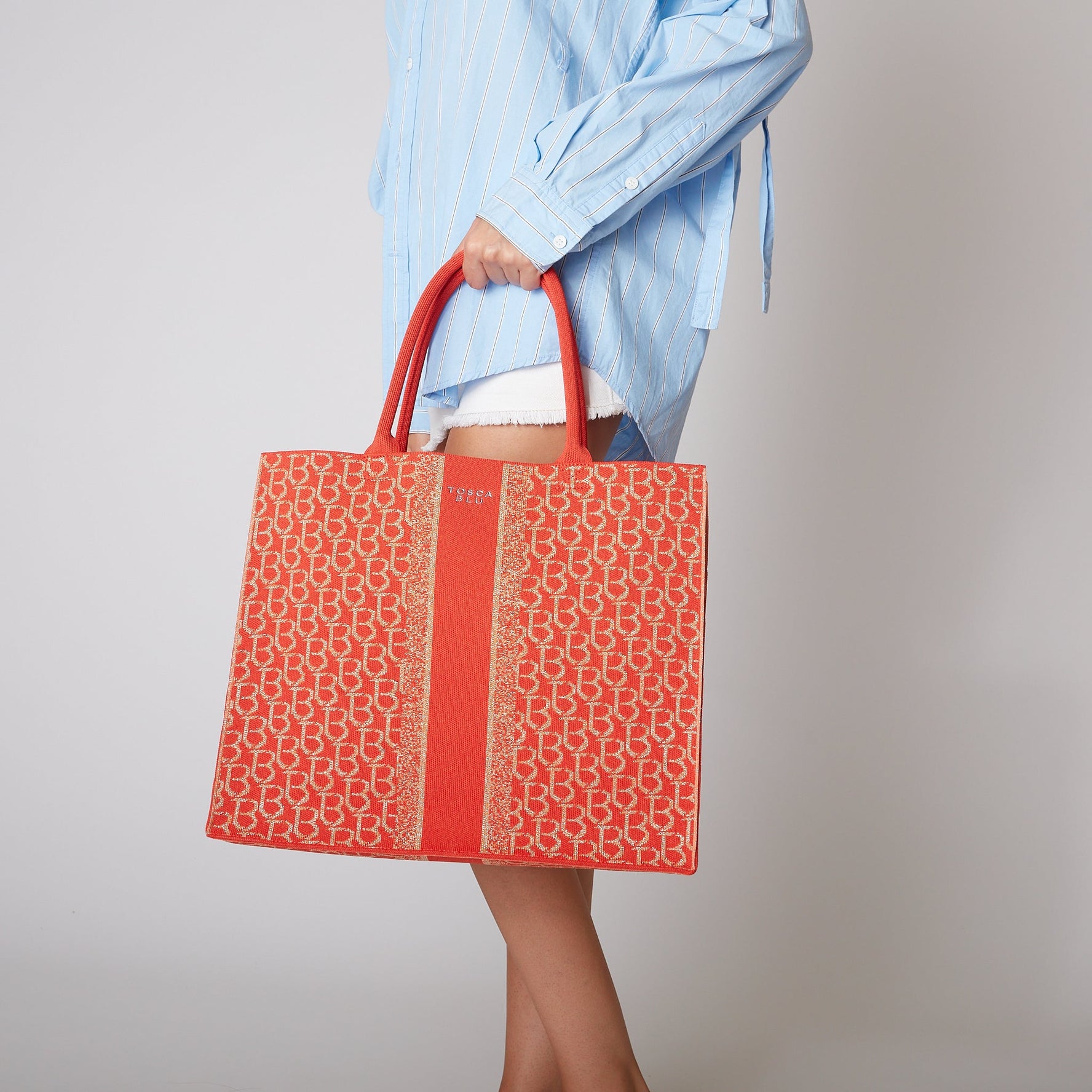 CORAL LARGE SAINT TROPEZ LOGO SHOPPING BAG