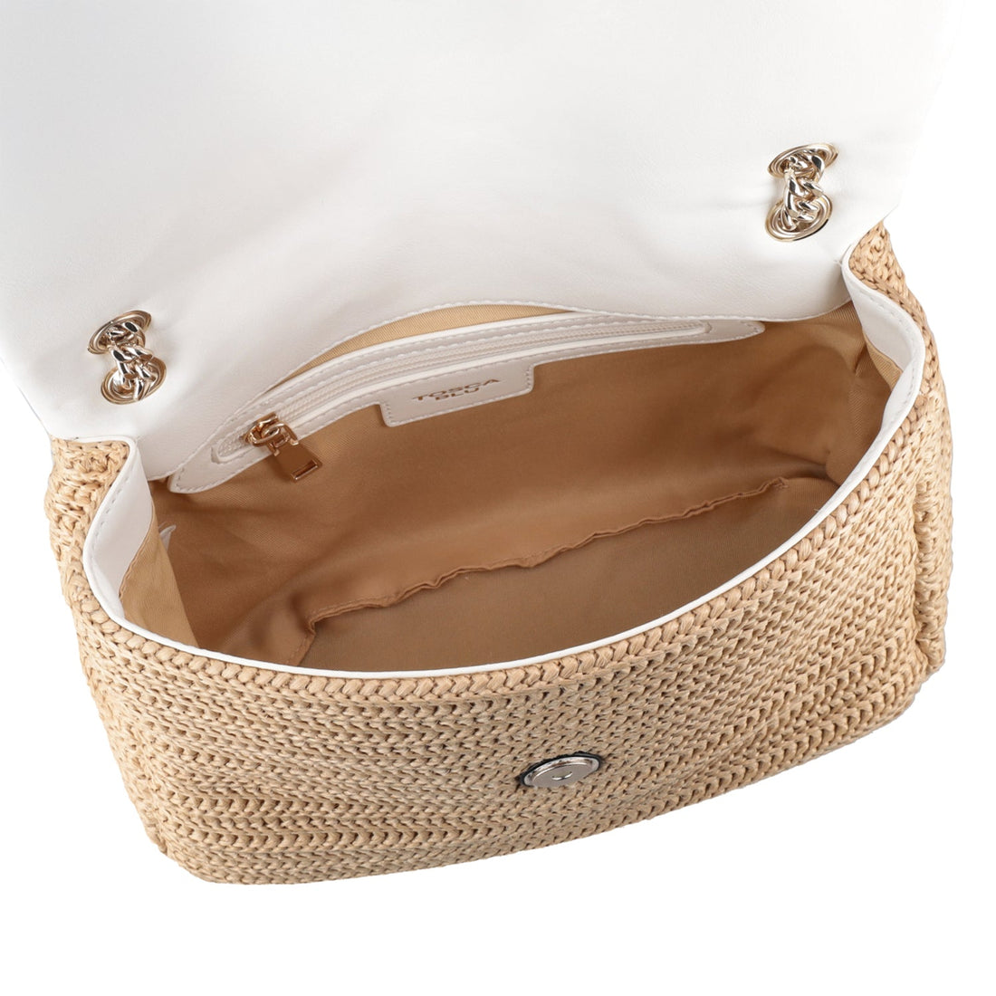 BEIGE MYKONOS SHOULDER BAG WITH FLAP