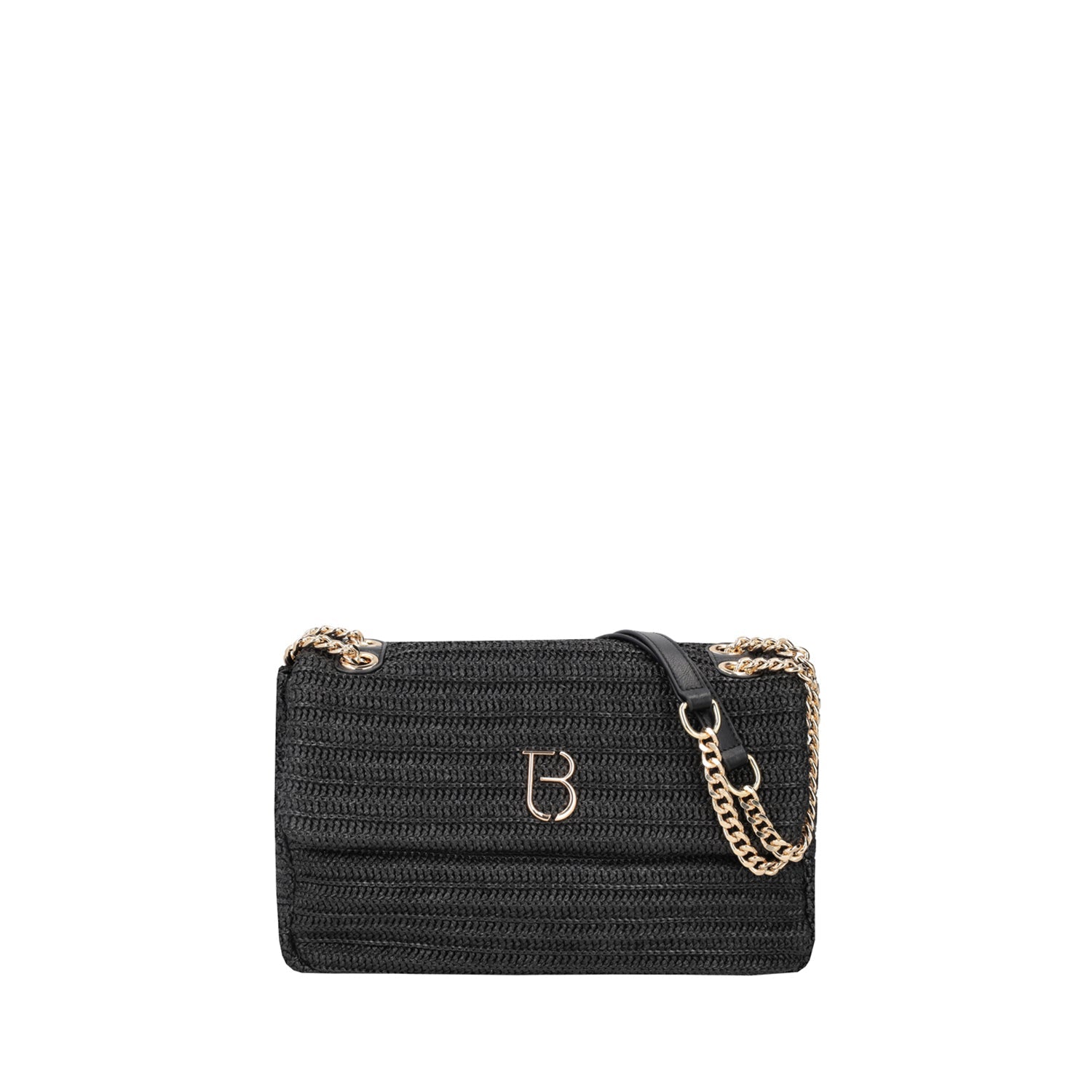 BLACK MYKONOS SHOULDER BAG WITH FLAP