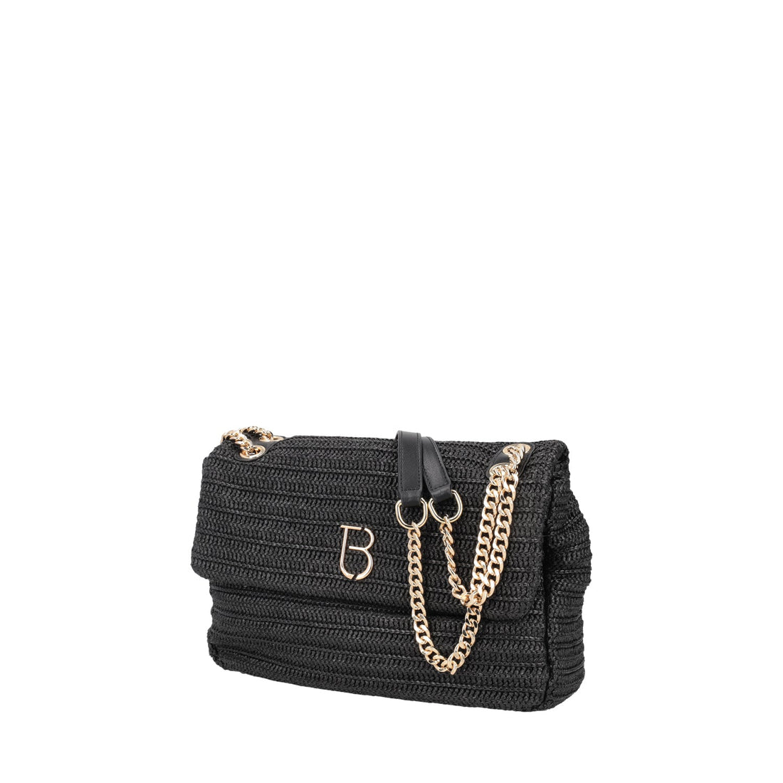 BLACK MYKONOS SHOULDER BAG WITH FLAP