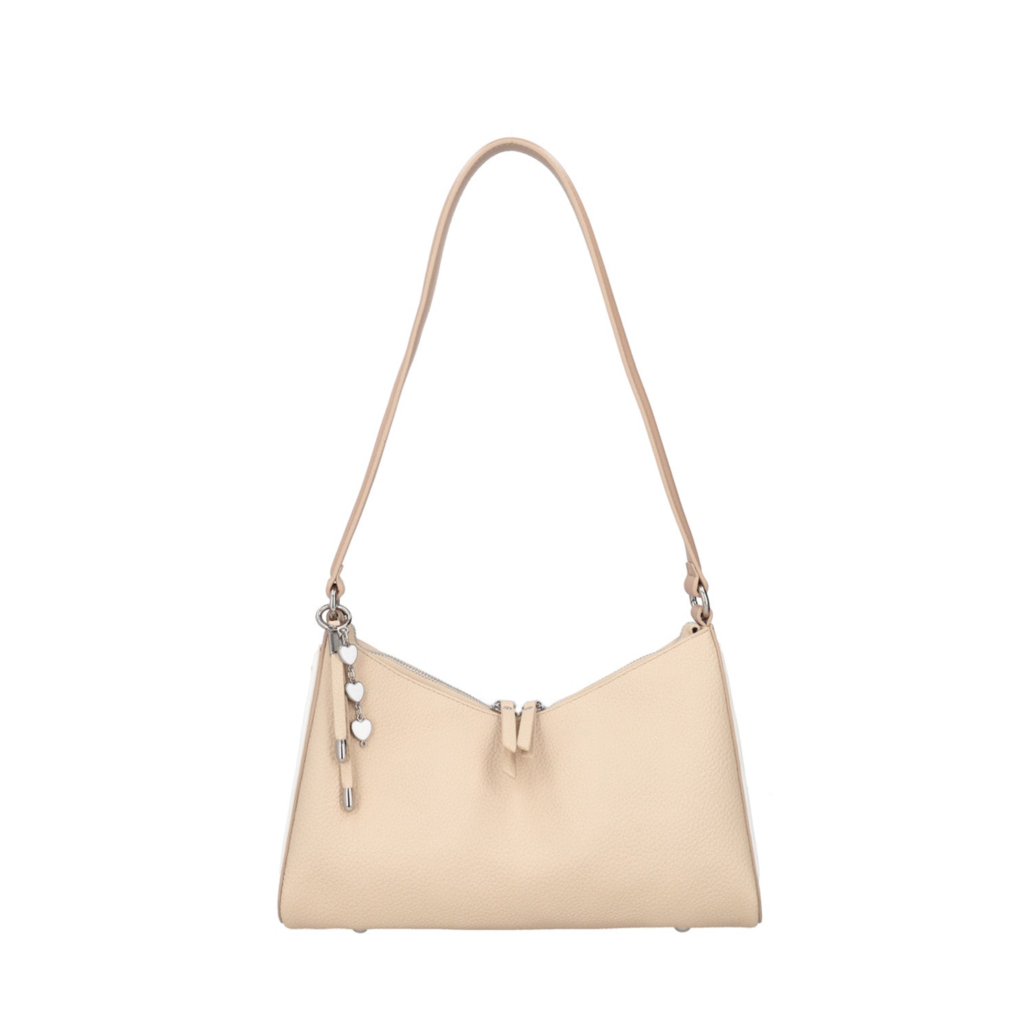 BEIGE LOVE SHOULDER BAG WITH HEART DETAILS