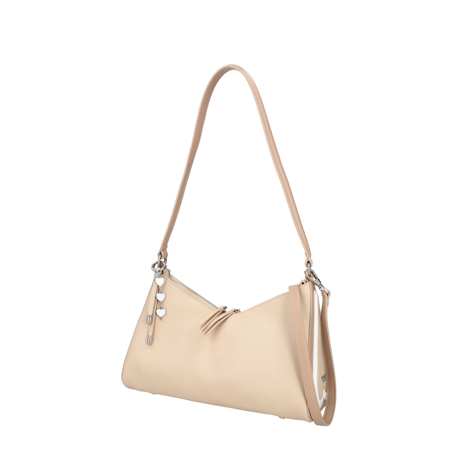 BEIGE LOVE SHOULDER BAG WITH HEART DETAILS