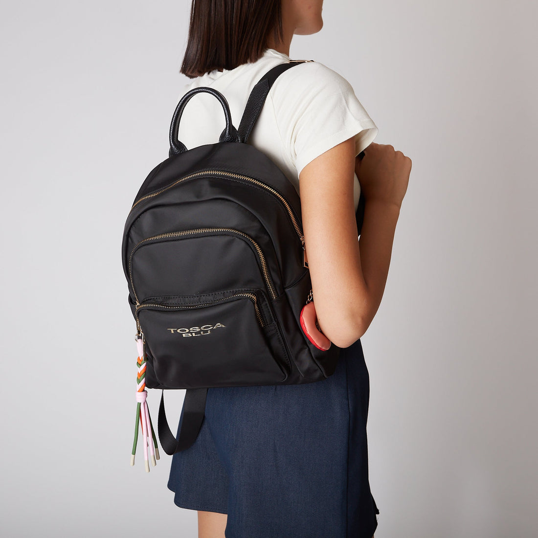 BLACK NYLON LIQUIRIZIA BACKPACK WITH CHARM