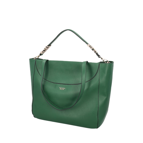 BORSA SHOPPING “CREPES” VERDE IN 100% PELLE